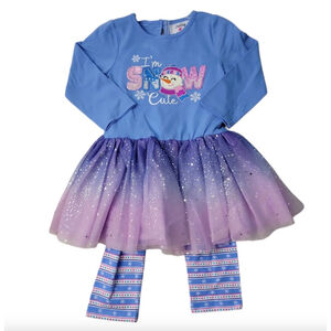 NEW - Girls Counting Daisies Dress Tutu & Leggings Set Blue Purple I'm Snow Cute